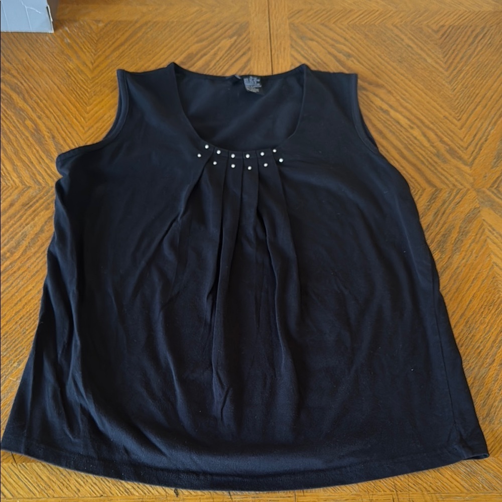Jason Maxwell Black Embellished Tank Top with Pleated Design - Picture 1 of 6